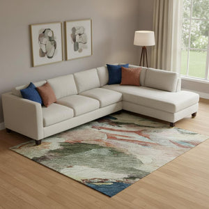 HomeRoots 9' X 12' Abstract Washable Area Rug in Green, Orange & Teal - UV Protection & Stain Resistant Design 683697