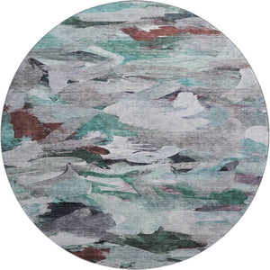 HomeRoots 8' Teal Gray and Rust Abstract Round Rug - Washable, UV Protected, Family-Friendly Comfort Solution 683701