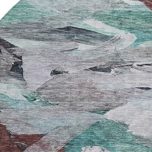 HomeRoots 8' Teal Gray and Rust Abstract Round Rug - Washable, UV Protected, Family-Friendly Comfort Solution 683701