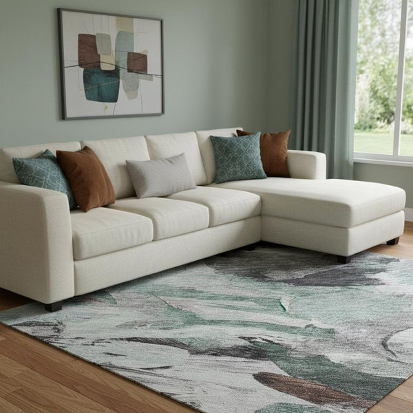 HomeRoots 8' X 10' Teal Gray Rust Abstract Area Rug – Washable, Stain-Resistant, UV Protected for High-Traffic Areas 683702