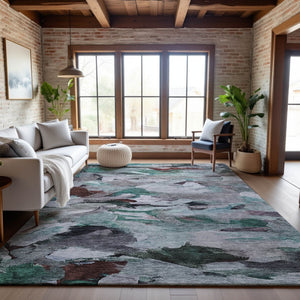 HomeRoots 8' X 10' Teal Gray Rust Abstract Area Rug – Washable, Stain-Resistant, UV Protected for High-Traffic Areas 683702