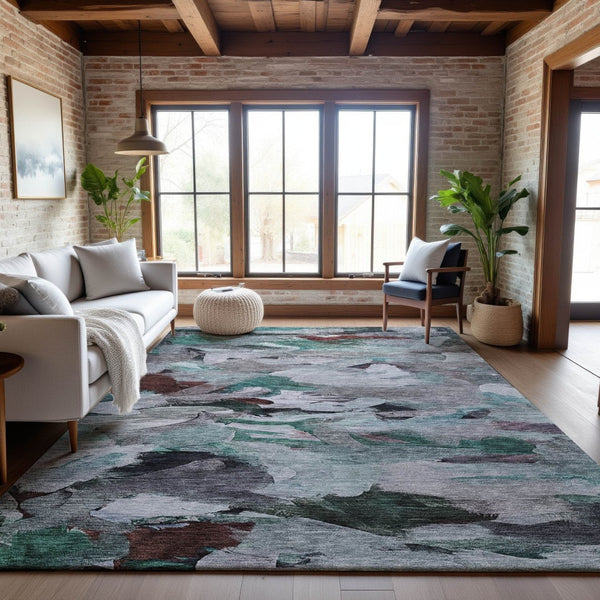HomeRoots 8' X 10' Teal Gray Rust Abstract Area Rug – Washable, Stain-Resistant, UV Protected for High-Traffic Areas 683702