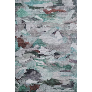 HomeRoots 8' X 10' Teal Gray Rust Abstract Area Rug – Washable, Stain-Resistant, UV Protected for High-Traffic Areas 683702