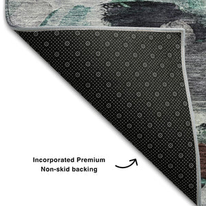 HomeRoots 8' X 10' Teal Gray Rust Abstract Area Rug – Washable, Stain-Resistant, UV Protected for High-Traffic Areas 683702