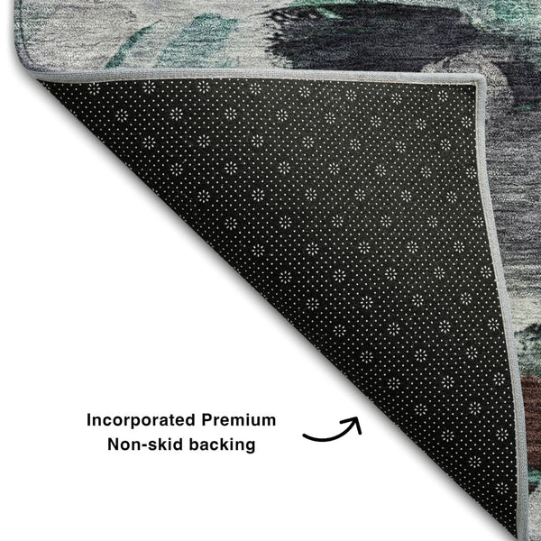 HomeRoots 8' X 10' Teal Gray Rust Abstract Area Rug – Washable, Stain-Resistant, UV Protected for High-Traffic Areas 683702