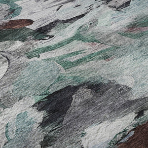HomeRoots 8' X 10' Teal Gray Rust Abstract Area Rug – Washable, Stain-Resistant, UV Protected for High-Traffic Areas 683702