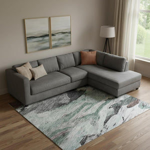 HomeRoots 9' X 12' Modern Abstract Teal Gray and Rust Area Rug - Washable, UV Protected, Stain Resistant Design! 683703