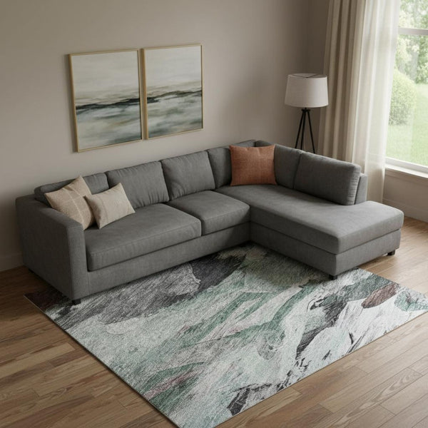 HomeRoots 9' X 12' Modern Abstract Teal Gray and Rust Area Rug - Washable, UV Protected, Stain Resistant Design! 683703