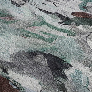 HomeRoots 9' X 12' Modern Abstract Teal Gray and Rust Area Rug - Washable, UV Protected, Stain Resistant Design! 683703