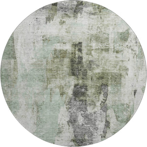HomeRoots 8' Modern Mint Green, Ivory & Gray Abstract Round Rug - Washable, UV Protected, Durable & Stylish 683707