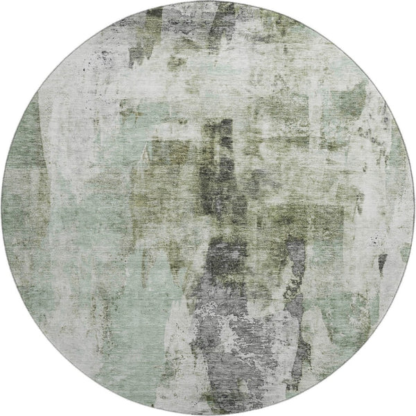 HomeRoots 8' Modern Mint Green, Ivory & Gray Abstract Round Rug - Washable, UV Protected, Durable & Stylish 683707