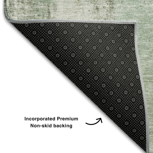 HomeRoots 8' Modern Mint Green, Ivory & Gray Abstract Round Rug - Washable, UV Protected, Durable & Stylish 683707