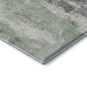 HomeRoots 8' Modern Mint Green, Ivory & Gray Abstract Round Rug - Washable, UV Protected, Durable & Stylish 683707