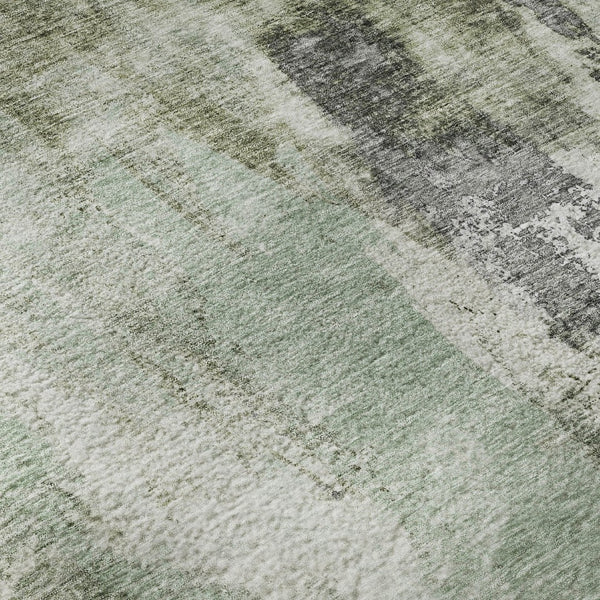 HomeRoots 8' Modern Mint Green, Ivory & Gray Abstract Round Rug - Washable, UV Protected, Durable & Stylish 683707