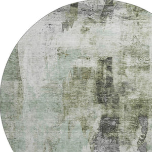 HomeRoots 8' Modern Mint Green, Ivory & Gray Abstract Round Rug - Washable, UV Protected, Durable & Stylish 683707