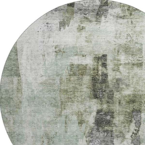 HomeRoots 8' Modern Mint Green, Ivory & Gray Abstract Round Rug - Washable, UV Protected, Durable & Stylish 683707
