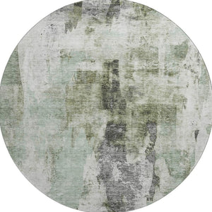 HomeRoots 8' Modern Mint Green, Ivory & Gray Abstract Round Rug - Washable, UV Protected, Durable & Stylish 683707