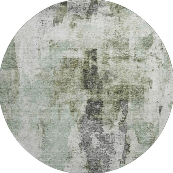 HomeRoots 8' Modern Mint Green, Ivory & Gray Abstract Round Rug - Washable, UV Protected, Durable & Stylish 683707