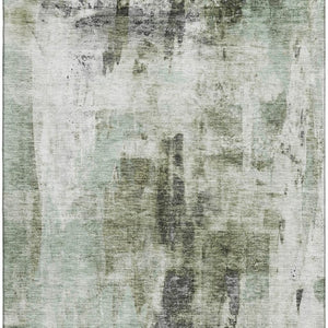 HomeRoots 8' X 10' Mint Green Ivory and Gray Abstract Washable Area Rug - Stylish, Durable, UV-Resistant Design! 683708