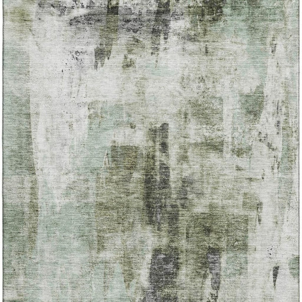 HomeRoots 8' X 10' Mint Green Ivory and Gray Abstract Washable Area Rug - Stylish, Durable, UV-Resistant Design! 683708