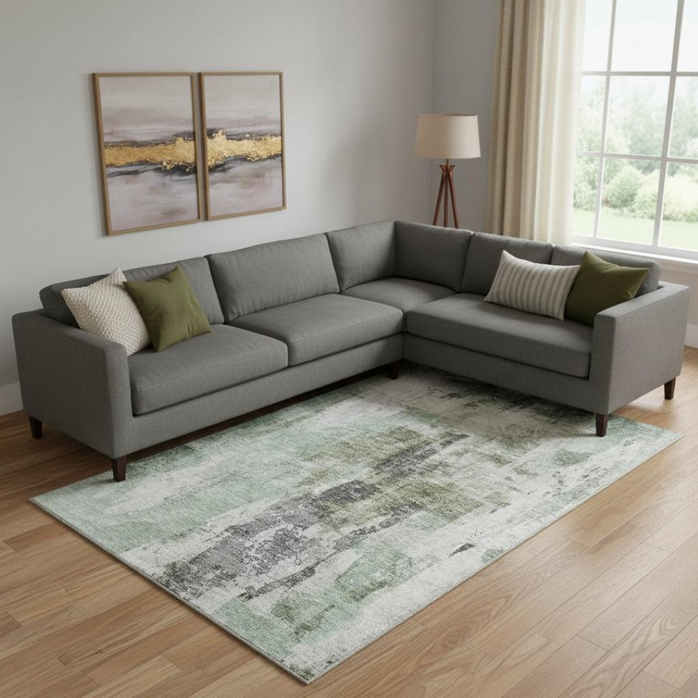 HomeRoots 9' X 12' Washable Mint Green, Ivory, & Gray Abstract Area Rug with UV Protection for Home Style 683709