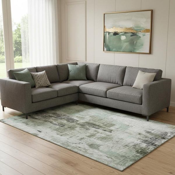 HomeRoots 10' X 14' Mint Green Abstract Area Rug - Durable, Stain-Resistant, UV Protected for Modern Spaces 683710