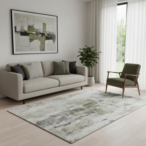 HomeRoots 5' X 8' Washable Area Rug - Soft Taupe, Beige & Brown Abstract Design with UV Protection & Stain Resistance 683712