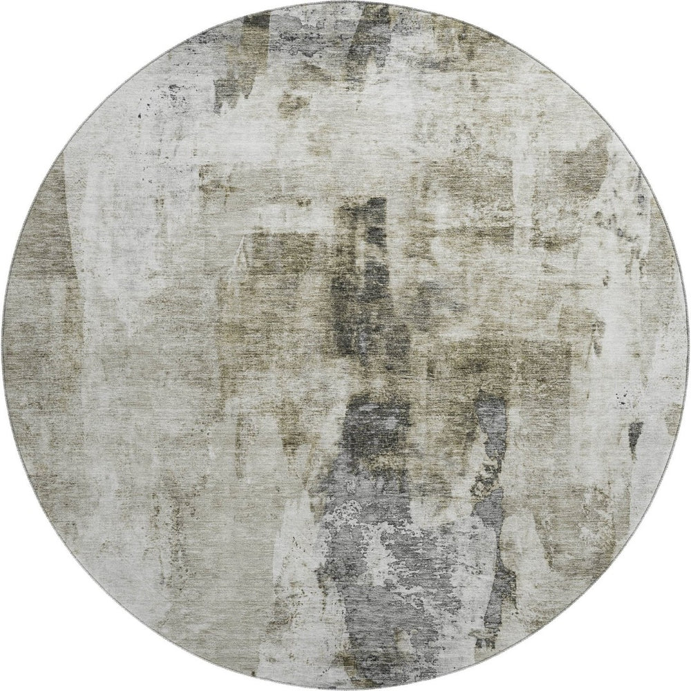 HomeRoots 8' Taupe Beige & Brown Abstract Round Rug - Washable, UV Protected, Ideal for Homes with Kids & Pets 683713