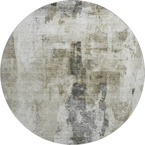 HomeRoots 8' Taupe Beige & Brown Abstract Round Rug - Washable, UV Protected, Ideal for Homes with Kids & Pets 683713