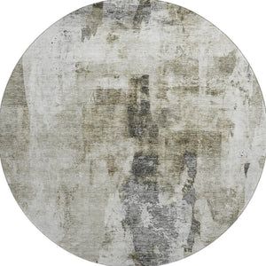 HomeRoots 8' Taupe Beige & Brown Abstract Round Rug - Washable, UV Protected, Ideal for Homes with Kids & Pets 683713