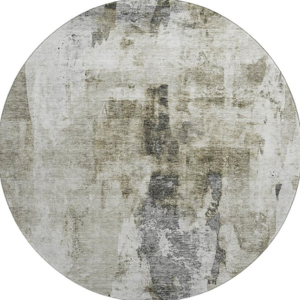 HomeRoots 8' Taupe Beige & Brown Abstract Round Rug - Washable, UV Protected, Ideal for Homes with Kids & Pets 683713