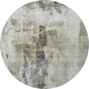 HomeRoots 8' Taupe Beige & Brown Abstract Round Rug - Washable, UV Protected, Ideal for Homes with Kids & Pets 683713