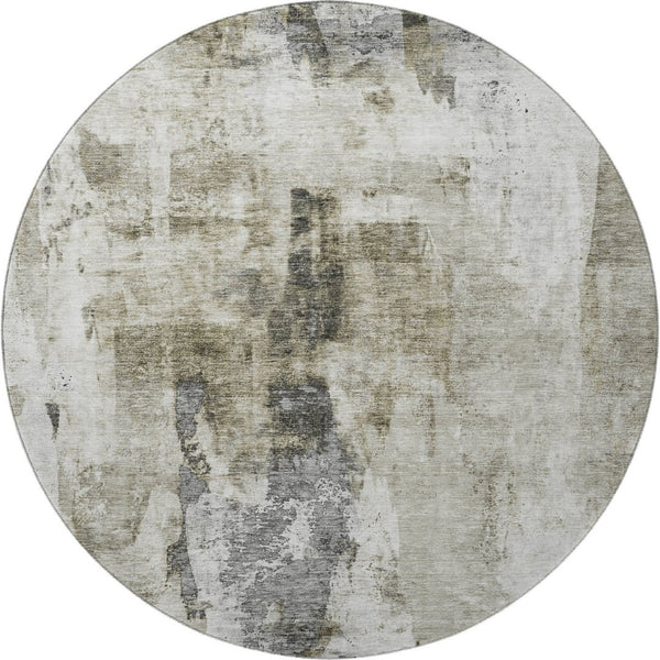 HomeRoots 8' Taupe Beige & Brown Abstract Round Rug - Washable, UV Protected, Ideal for Homes with Kids & Pets 683713