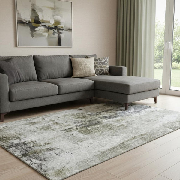 HomeRoots 8' X 10' Modern Taupe Beige and Brown Abstract Washable Area Rug - Durable, UV Protected, Stain Resistant 683714