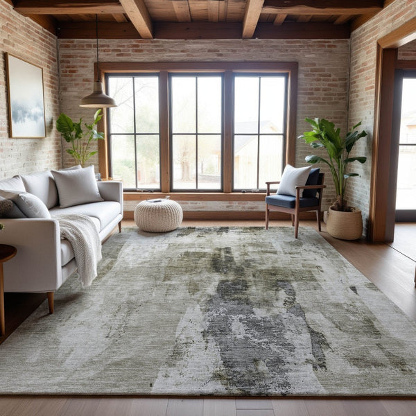 HomeRoots 8' X 10' Modern Taupe Beige and Brown Abstract Washable Area Rug - Durable, UV Protected, Stain Resistant 683714