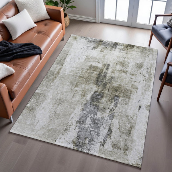 HomeRoots 8' X 10' Modern Taupe Beige and Brown Abstract Washable Area Rug - Durable, UV Protected, Stain Resistant 683714
