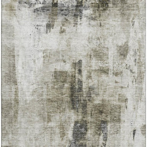 HomeRoots 8' X 10' Modern Taupe Beige and Brown Abstract Washable Area Rug - Durable, UV Protected, Stain Resistant 683714
