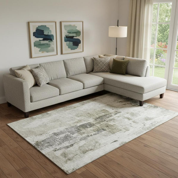HomeRoots 9' X 12' Abstract Taupe Beige & Brown Washable Area Rug with UV Protection for High-Traffic Spaces 683715