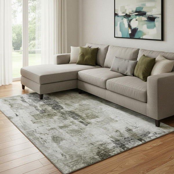 HomeRoots 10' X 14' Washable Abstract Area Rug in Taupe & Brown - UV Protected, Stain Resistant, Durable Design 683716