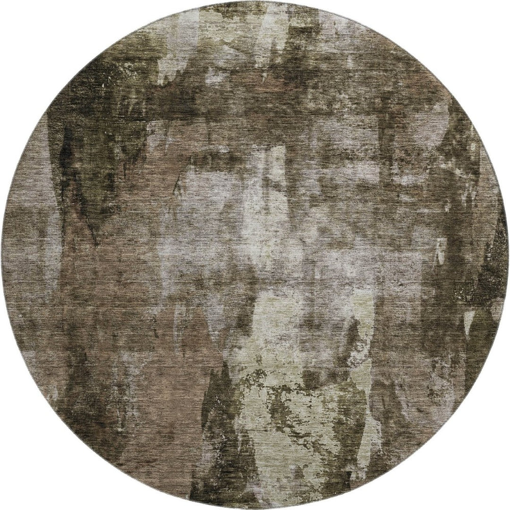 HomeRoots 8' Brown And Beige Abstract Round Rug - Washable, UV Protected, Stain Resistant for Busy Homes 683719