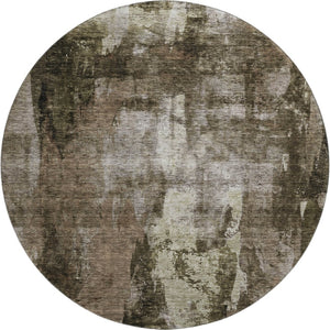 HomeRoots 8' Brown And Beige Abstract Round Rug - Washable, UV Protected, Stain Resistant for Busy Homes 683719
