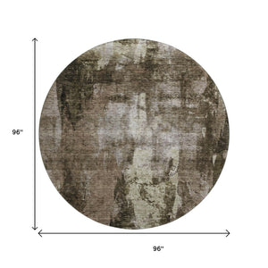 HomeRoots 8' Brown And Beige Abstract Round Rug - Washable, UV Protected, Stain Resistant for Busy Homes 683719