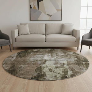 HomeRoots 8' Brown And Beige Abstract Round Rug - Washable, UV Protected, Stain Resistant for Busy Homes 683719