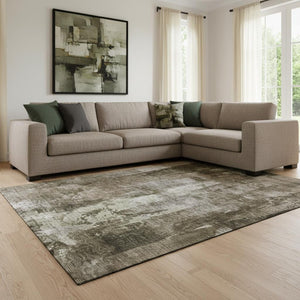 HomeRoots 8' X 10' Stylish Brown and Beige Abstract Washable Area Rug with UV Protection for Easy Care 683720