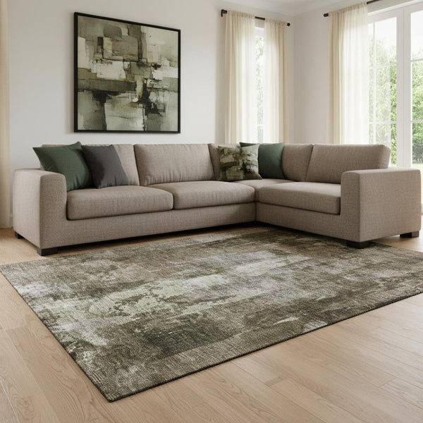 HomeRoots 8' X 10' Stylish Brown and Beige Abstract Washable Area Rug with UV Protection for Easy Care 683720