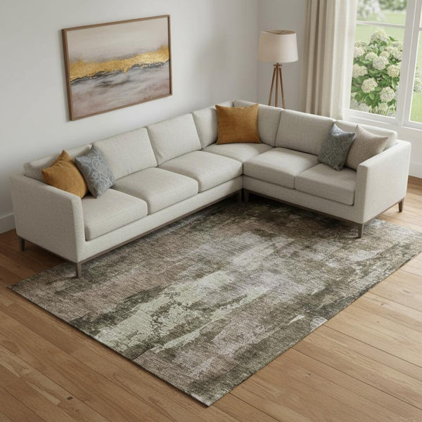 HomeRoots 9' X 12' Brown & Beige Abstract Washable Area Rug with UV Protection – Stylish, Durable & Easy Care! 683721