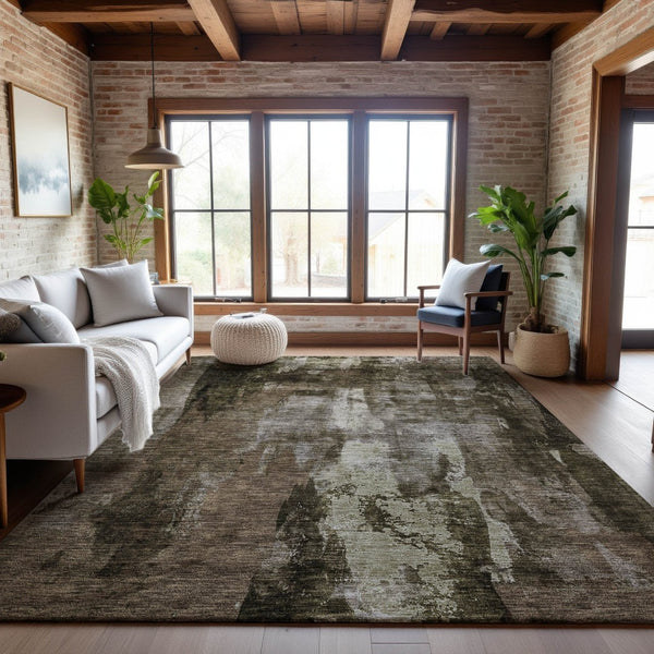 HomeRoots 9' X 12' Brown & Beige Abstract Washable Area Rug with UV Protection – Stylish, Durable & Easy Care! 683721