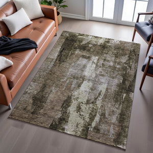 HomeRoots 10' Brown and Beige Abstract Area Rug - Washable, UV Protected, Durable, Ideal for Busy Homes 683722