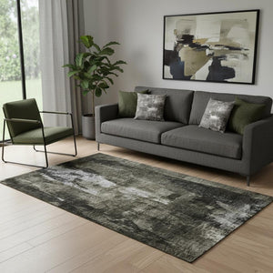 HomeRoots 5' X 8' Charcoal Gray Silver Abstract Area Rug - Washable, UV Protected, Perfect for Busy Homes! 683724