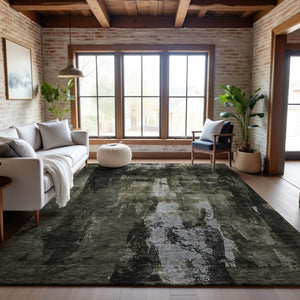 HomeRoots 5' X 8' Charcoal Gray Silver Abstract Area Rug - Washable, UV Protected, Perfect for Busy Homes! 683724